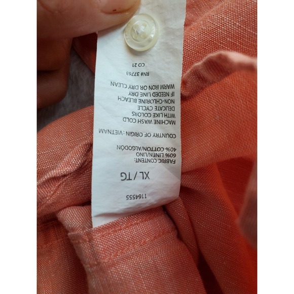 Perry Ellis Shirt Mens XL Orange Linen Short Casual Sleeve Collared‎ Button Down - Picture 9 of 9